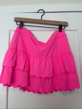 Bright Pink Scalloped Tiered Mini Skirt